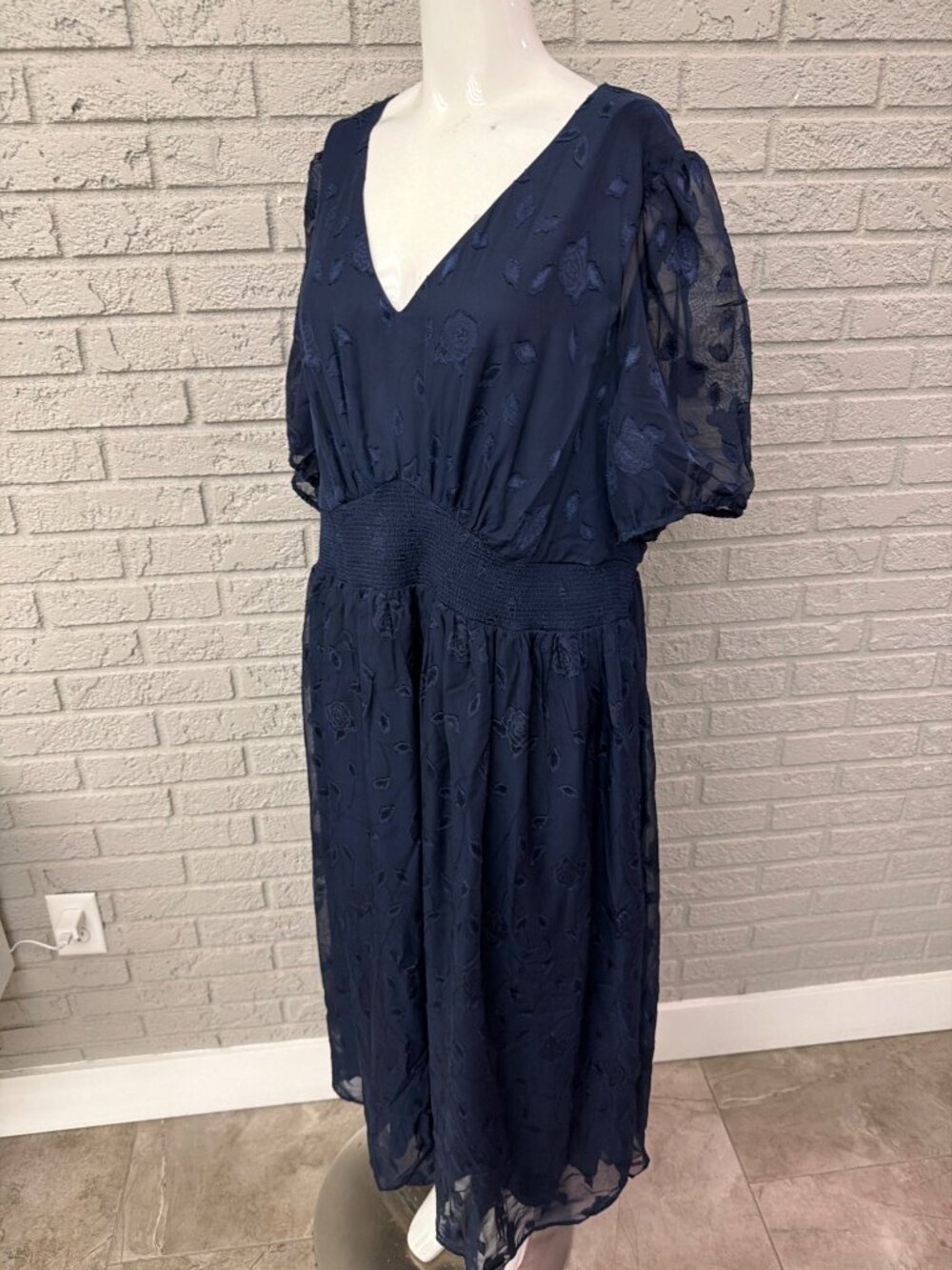 Pinup Fashion V-Neck Puff Sleeve Floral Jacquard Dress Size 22W - Picture 8 of 15